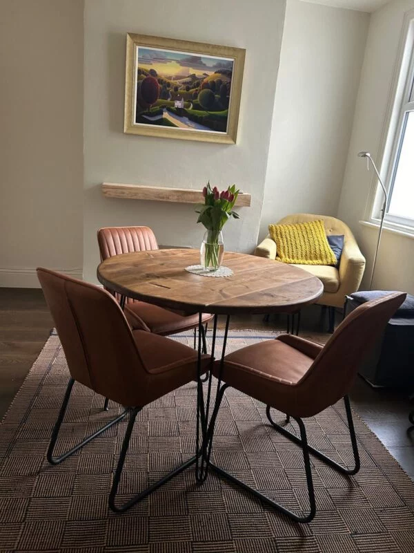 Reclaimed Round Wooden Dining Table Hairpin Legs Rustic Kitchen Table Project Reclaim