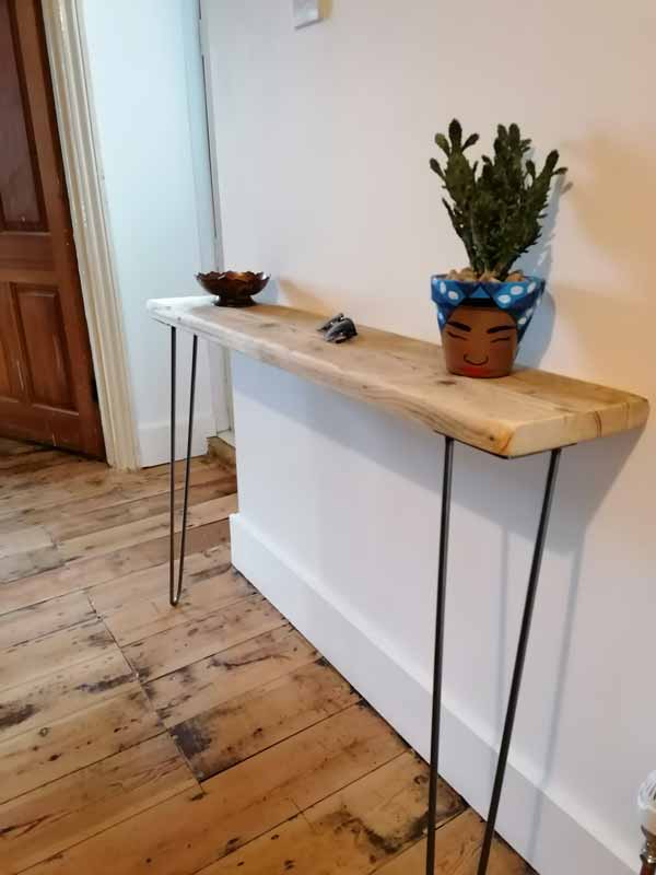 WITH STEEL HAIRPIN LEGS RUSTIC CONSOLE TABLE 