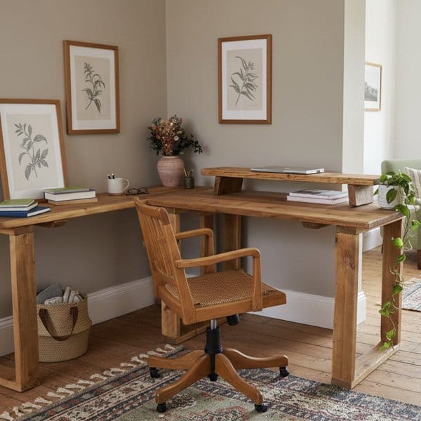 L Shaped Desk - Square Legs | Corner Home Office | Rustic Reclaimed Wood Office Desk