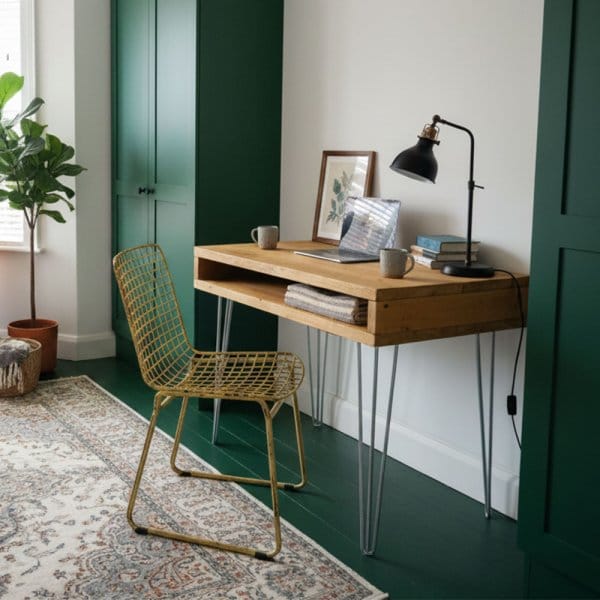 Reclaimed Solid Wood Desk "Eastern Bloc" | Open Storage Drawer | Hairpin Leg Home Office Desk