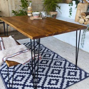 Hairpin Garden Table on rug - Small Outdoor Patio Table