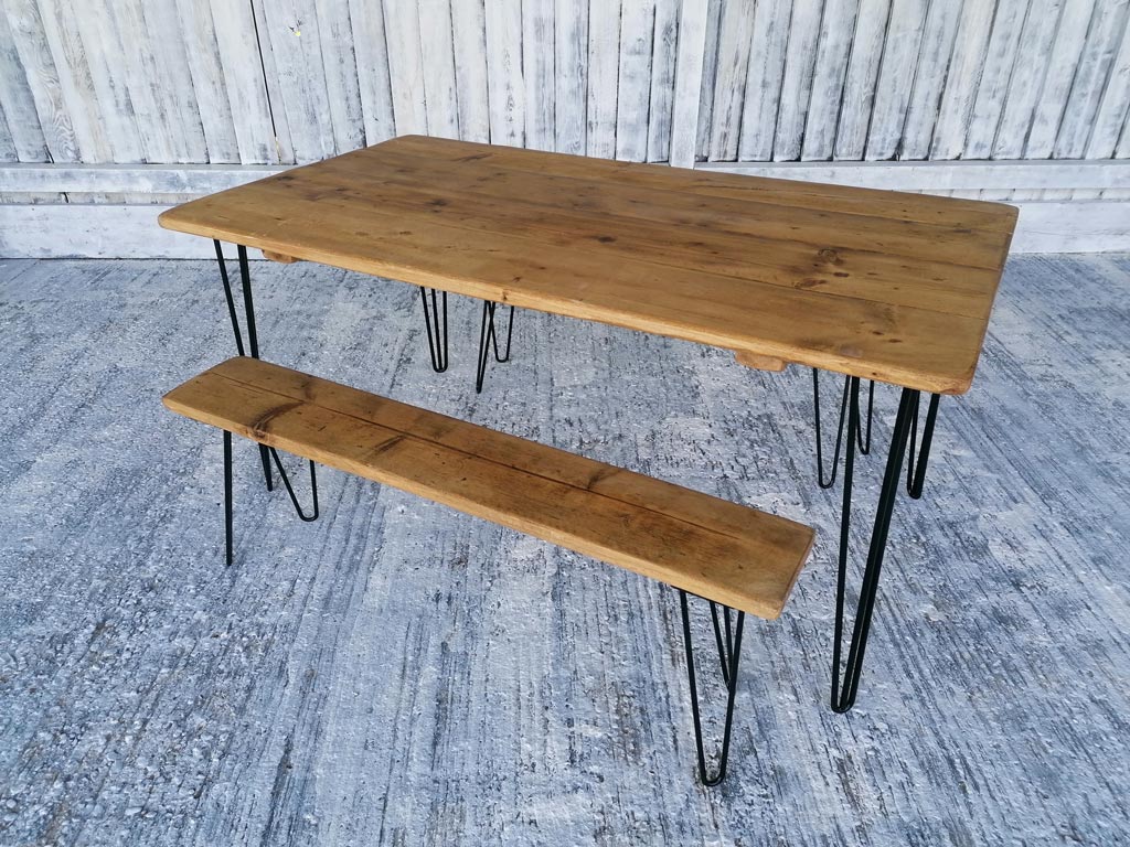 Hairpin Leg Dining Table with Bench options Project Reclaim