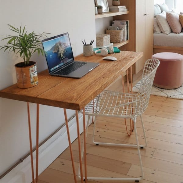 Reclaimed Solid Wood Desks - Hairpin Legs (Copper & Brass) | Home Office | Reception Desks