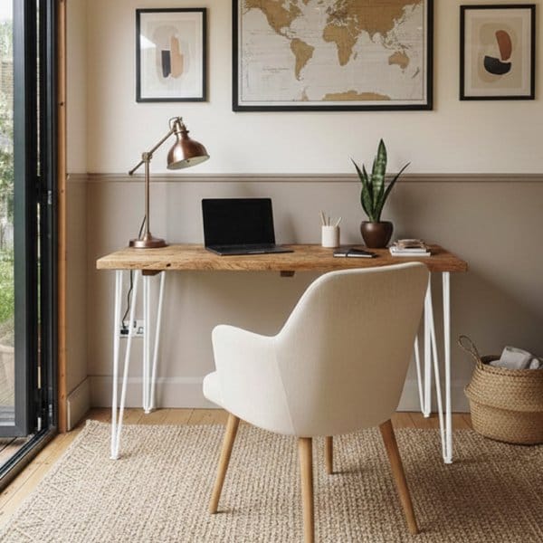 Hairpin Leg Desk | Reclaimed Solid Wood Desk | Rustic Home Office Furniture | Reception Desks
