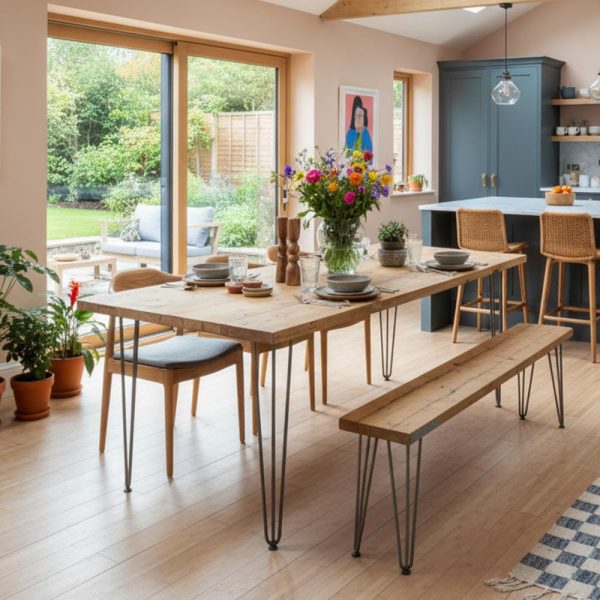 Scaffold Board Table - Hairpin Legs | Rustic Small Wood Table | Reclaimed Wooden Dining Room Table