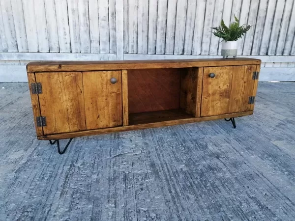 TV Media Unit - with Storage | Reclaimed Wood TV Table | TV Stand End of Bed
