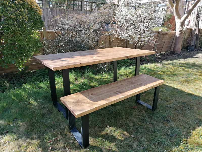 Outdoor Garden Table Benches, Reclaimed Wood Garden Table And Bench Set