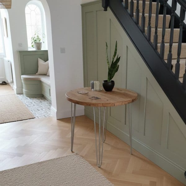 Round Side Table - Hairpin Legs | Reclaimed Wood Circle Console Table | Circular Hallway Table | Living Room