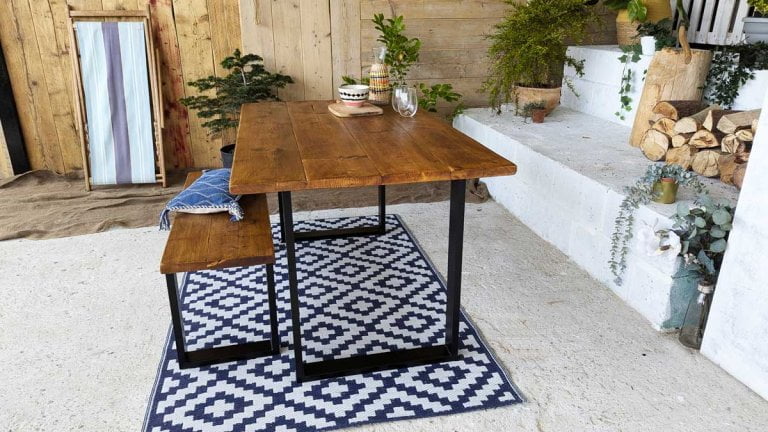 Outdoor Garden Table and Benches - Square Frame | Reclaimed Wood Patio ...