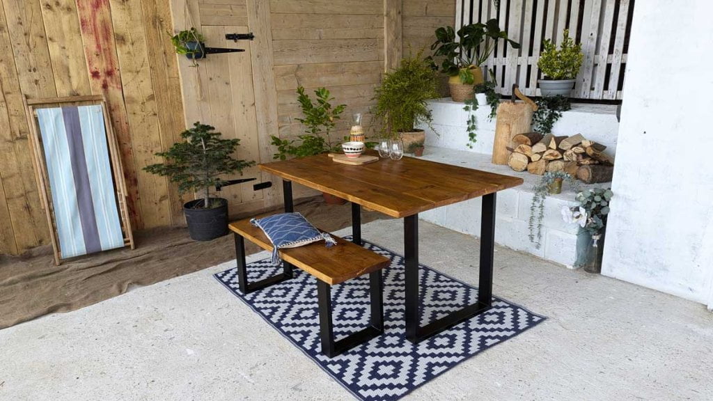 Outdoor Garden Table and Benches - Square Frame | Reclaimed Wood Patio ...