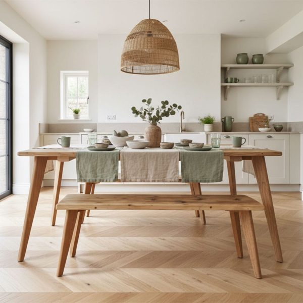 Dining Table Light Wood - Tapered Oak Legs | Reclaimed Wood Dining Room Table