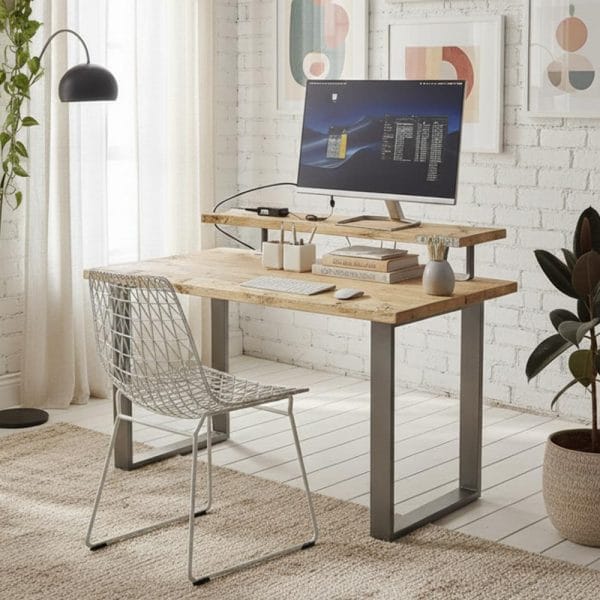 Reclaimed Wood Monitor Stand on Desk "Top Punk" Frame Legs (5 Styles) | Laptop Riser | Gaming Desk