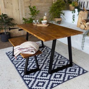 Wooden Outdoor Table and Benches - Trapezium