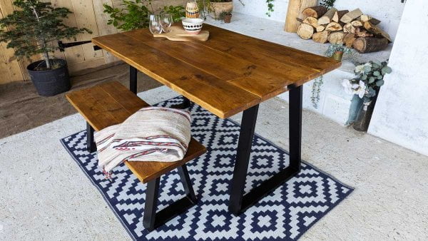 Wooden Outdoor Table and Benches - Trapezium