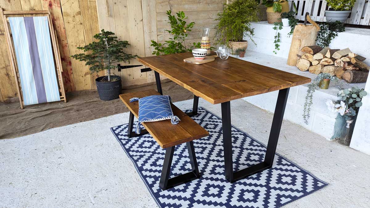 Garden Table and Benches - Triangle | Reclaimed Wooden Outdoor Table ...