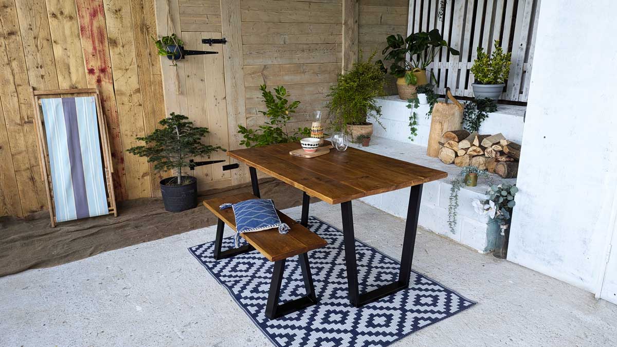 Garden Table and Benches - Triangle | Reclaimed Wooden Outdoor Table ...