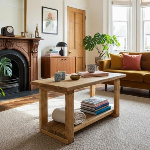 Reclaimed Wood Coffee Table with Storage Shelf | Square & Rectangular Table | Rustic Living Room
