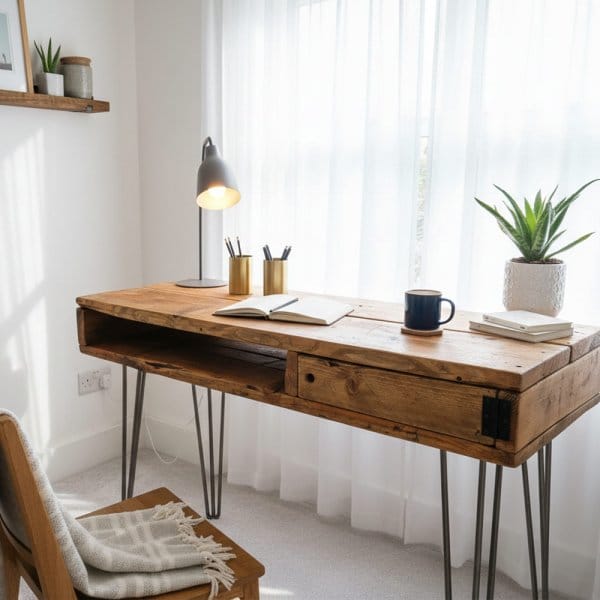 Reclaimed Wood Desk with Drawer - Hairpin Legs | Home Office Furniture