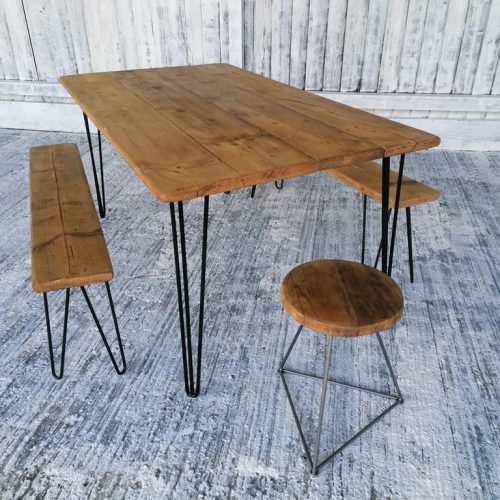 Hairpin Leg Table Bench Stool - Medium Brown - Studio IMG_20220307_134701
