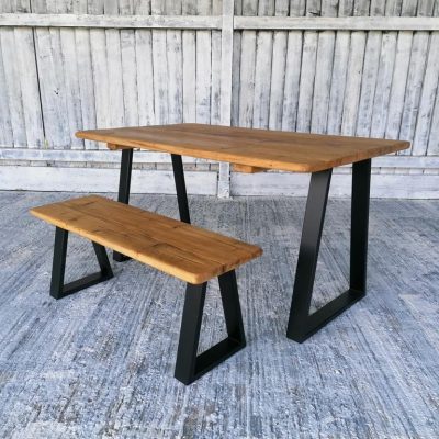 Trapezium dining Table Bench medium brown - Studio - setting - IMG_20220324_122639