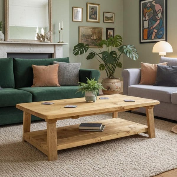 Farmhouse Rustic Coffee Table | Reclaimed Wood Storage Table | Lounge Furniture