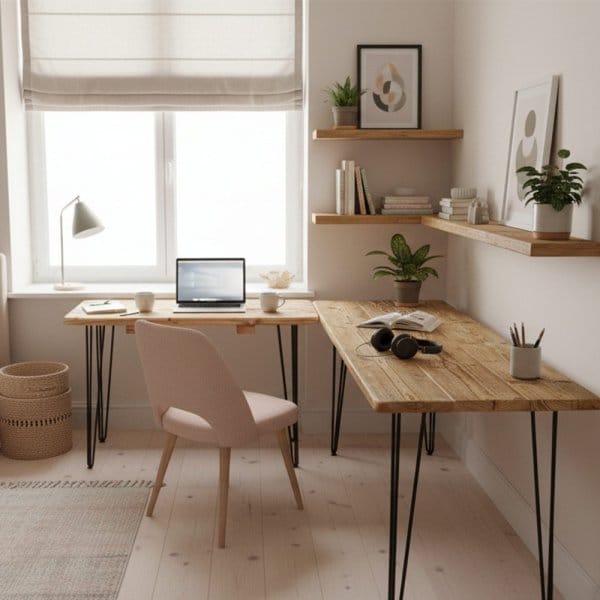 Home Office Corner Desk | L Shaped Desk | Reclaimed Solid Wood Hairpin Leg Desks
