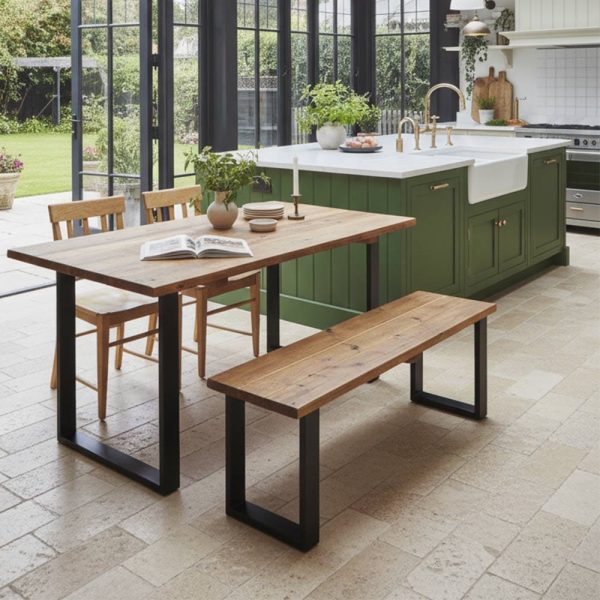 Wooden Dining Bench - Square Frame | Dining Room Seating | | Reclaimed Wood Benches